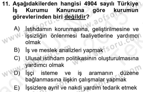 Sosyal Hizmet Mevzuatı Dersi 2015 - 2016 Yılı Tek Ders Sınav Soruları 11. Soru