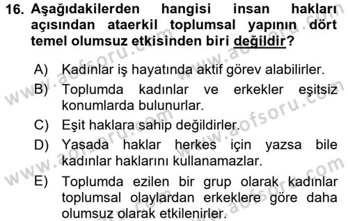 Sosyal Hizmet Mevzuatı Dersi 2015 - 2016 Yılı Tek Ders Sınav Soruları 16. Soru