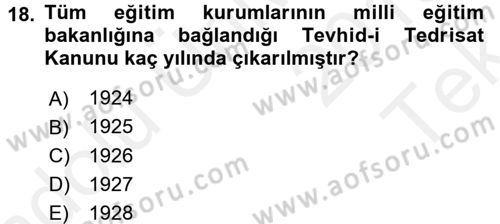 Sosyal Hizmet Mevzuatı Dersi 2015 - 2016 Yılı Tek Ders Sınav Soruları 18. Soru