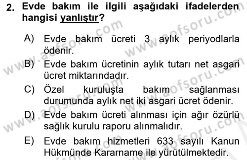 Sosyal Hizmet Mevzuatı Dersi 2015 - 2016 Yılı Tek Ders Sınav Soruları 2. Soru