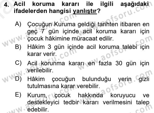Sosyal Hizmet Mevzuatı Dersi 2015 - 2016 Yılı Tek Ders Sınav Soruları 4. Soru