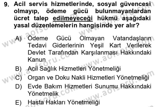 Sosyal Hizmet Mevzuatı Dersi 2015 - 2016 Yılı Tek Ders Sınav Soruları 9. Soru