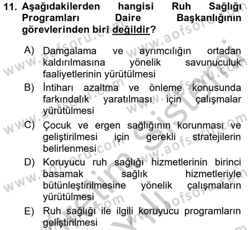 Sosyal Hizmet Mevzuatı Dersi 2016 - 2017 Yılı 3 Ders Sınav Soruları 11. Soru