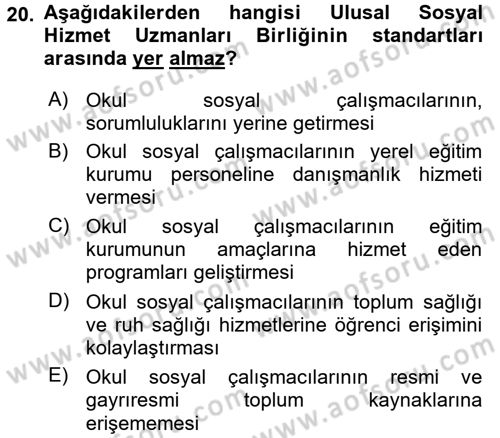 Sosyal Hizmet Mevzuatı Dersi 2016 - 2017 Yılı 3 Ders Sınav Soruları 20. Soru