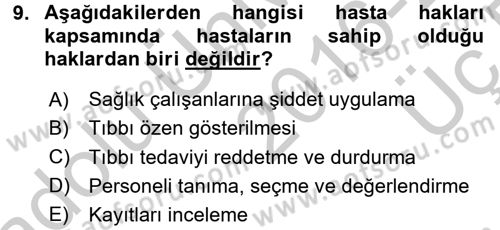 Sosyal Hizmet Mevzuatı Dersi 2016 - 2017 Yılı 3 Ders Sınav Soruları 9. Soru