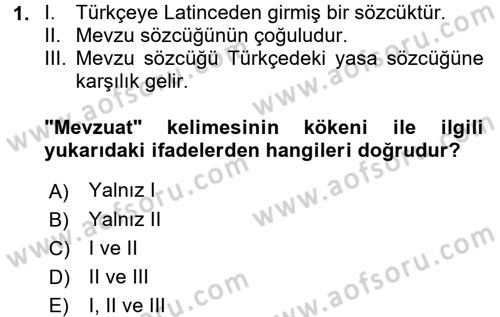 Sosyal Hizmet Mevzuatı Dersi 2016 - 2017 Yılı (Vize) Ara Sınavı 1. Soru