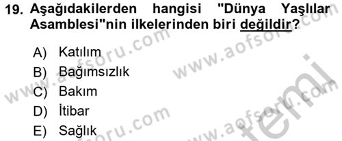 Sosyal Hizmet Mevzuatı Dersi 2016 - 2017 Yılı (Vize) Ara Sınav Soruları 19. Soru