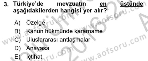 Sosyal Hizmet Mevzuatı Dersi 2016 - 2017 Yılı (Vize) Ara Sınav Soruları 3. Soru