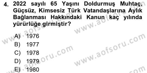 Sosyal Hizmet Mevzuatı Dersi 2016 - 2017 Yılı (Final) Dönem Sonu Sınav Soruları 4. Soru