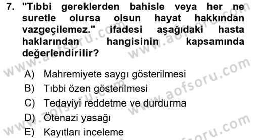 Sosyal Hizmet Mevzuatı Dersi 2016 - 2017 Yılı (Final) Dönem Sonu Sınav Soruları 7. Soru
