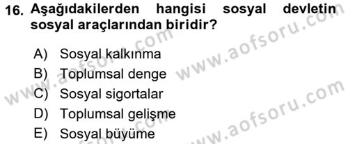 Sosyal Hizmet Mevzuatı Dersi 2017 - 2018 Yılı 3 Ders Sınav Soruları 16. Soru