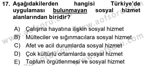 Sosyal Hizmet Mevzuatı Dersi 2017 - 2018 Yılı 3 Ders Sınav Soruları 17. Soru