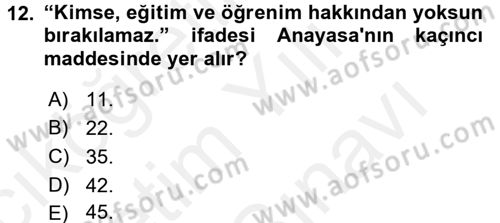 Sosyal Hizmet Mevzuatı Dersi 2017 - 2018 Yılı (Vize) Ara Sınav Soruları 12. Soru