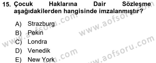 Sosyal Hizmet Mevzuatı Dersi 2017 - 2018 Yılı (Vize) Ara Sınav Soruları 15. Soru