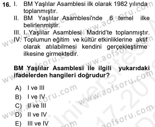Sosyal Hizmet Mevzuatı Dersi 2017 - 2018 Yılı (Vize) Ara Sınav Soruları 16. Soru
