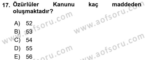 Sosyal Hizmet Mevzuatı Dersi 2017 - 2018 Yılı (Vize) Ara Sınav Soruları 17. Soru