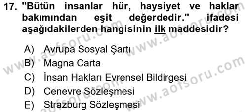 Sosyal Hizmet Mevzuatı Dersi 2017 - 2018 Yılı (Final) Dönem Sonu Sınav Soruları 17. Soru