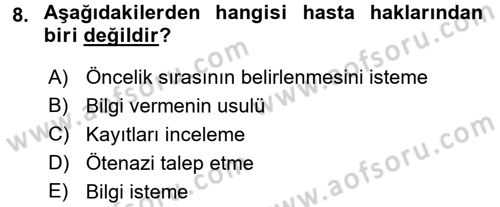 Sosyal Hizmet Mevzuatı Dersi 2017 - 2018 Yılı (Final) Dönem Sonu Sınav Soruları 8. Soru