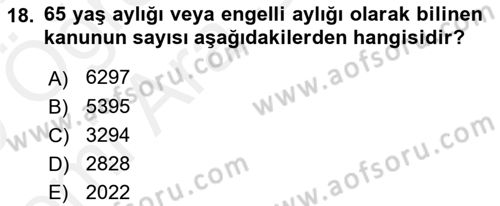Sosyal Hizmet Mevzuatı Dersi 2018 - 2019 Yılı (Vize) Ara Sınav Soruları 18. Soru