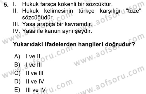 Sosyal Hizmet Mevzuatı Dersi 2018 - 2019 Yılı (Vize) Ara Sınav Soruları 5. Soru
