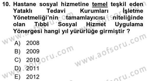 Sosyal Hizmet Mevzuatı Dersi 2020 - 2021 Yılı Yaz Okulu Sınav Soruları 10. Soru