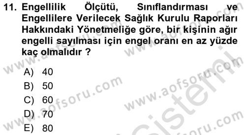 Sosyal Hizmet Mevzuatı Dersi 2020 - 2021 Yılı Yaz Okulu Sınav Soruları 11. Soru