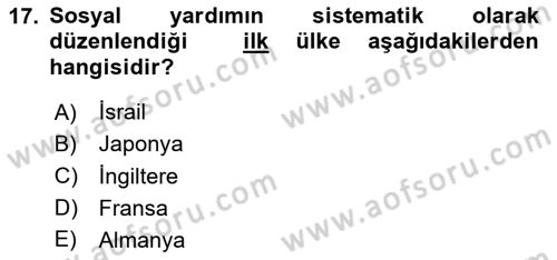 Sosyal Hizmet Mevzuatı Dersi 2020 - 2021 Yılı Yaz Okulu Sınav Soruları 17. Soru