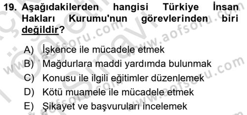 Sosyal Hizmet Mevzuatı Dersi 2020 - 2021 Yılı Yaz Okulu Sınav Soruları 19. Soru