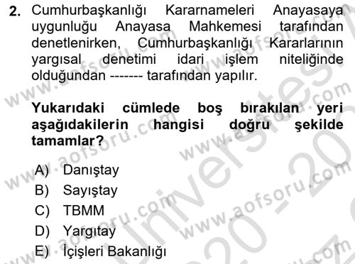 Sosyal Hizmet Mevzuatı Dersi 2020 - 2021 Yılı Yaz Okulu Sınav Soruları 2. Soru
