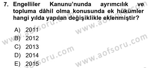 Sosyal Hizmet Mevzuatı Dersi 2020 - 2021 Yılı Yaz Okulu Sınav Soruları 7. Soru