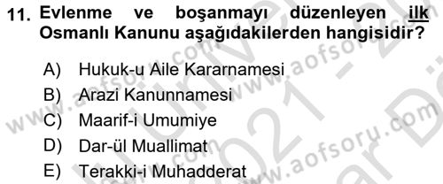 Sosyal Hizmet Mevzuatı Dersi 2021 - 2022 Yılı (Vize) Ara Sınav Soruları 11. Soru