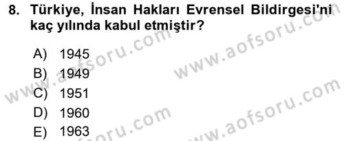 Sosyal Hizmet Mevzuatı Dersi 2021 - 2022 Yılı (Vize) Ara Sınav Soruları 8. Soru