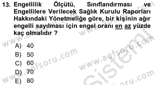 Sosyal Hizmet Mevzuatı Dersi 2021 - 2022 Yılı Yaz Okulu Sınav Soruları 13. Soru