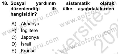 Sosyal Hizmet Mevzuatı Dersi 2021 - 2022 Yılı Yaz Okulu Sınavı 18. Soru