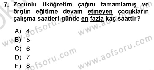 Sosyal Hizmet Mevzuatı Dersi 2021 - 2022 Yılı Yaz Okulu Sınav Soruları 7. Soru