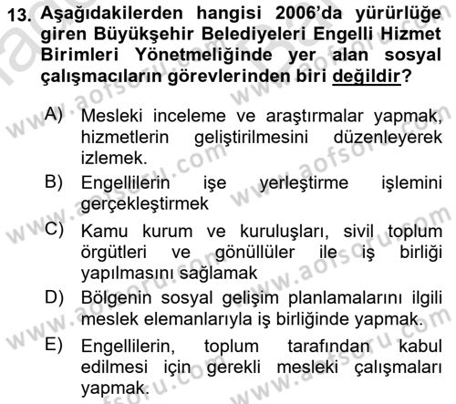 Sosyal Hizmet Mevzuatı Dersi 2023 - 2024 Yılı (Vize) Ara Sınav Soruları 13. Soru