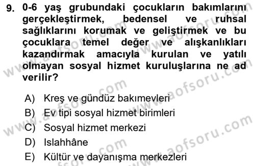 Sosyal Hizmet Mevzuatı Dersi 2023 - 2024 Yılı (Vize) Ara Sınav Soruları 9. Soru