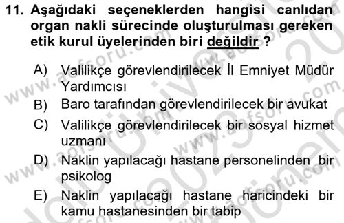 Sosyal Hizmet Mevzuatı Dersi 2023 - 2024 Yılı (Final) Dönem Sonu Sınav Soruları 11. Soru
