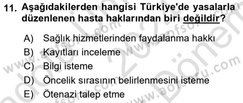 Sosyal Hizmet Mevzuatı Dersi 2024 - 2025 Yılı (Final) Dönem Sonu Sınav Soruları 11. Soru