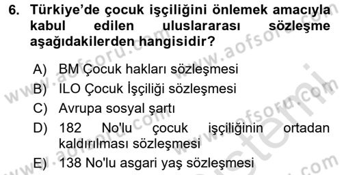Sosyal Hizmet Mevzuatı Dersi 2024 - 2025 Yılı (Final) Dönem Sonu Sınav Soruları 6. Soru