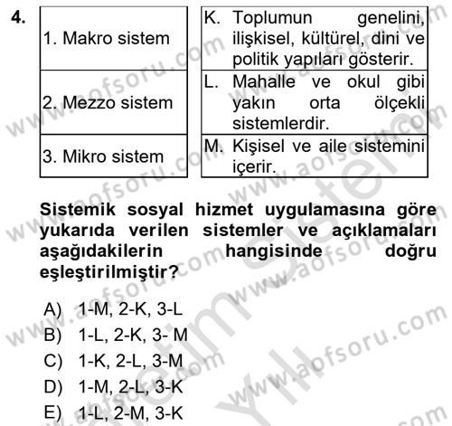 Sosyal Hizmet Kuram Ve Yaklaşımları Dersi 2020 - 2021 Yılı Yaz Okulu Sınavı 4. Soru