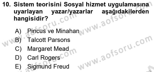 Sosyal Hizmet Kuram Ve Yaklaşımları Dersi Ara Sınavı Deneme Sınav Soruları 10. Soru