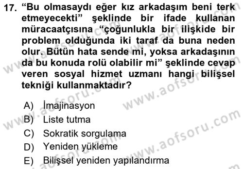 Sosyal Hizmet Kuram Ve Yaklaşımları Dersi Ara Sınavı Deneme Sınav Soruları 17. Soru