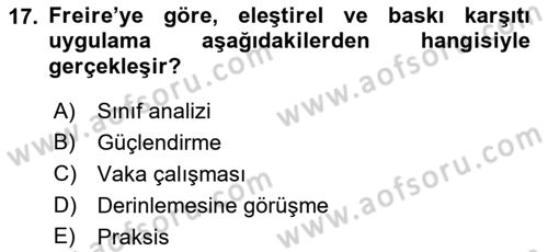 Sosyal Hizmet Kuram Ve Yaklaşımları Dersi 2023 - 2024 Yılı (Final) Dönem Sonu Sınav Soruları 17. Soru