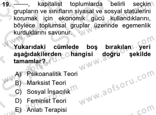 Sosyal Hizmet Kuram Ve Yaklaşımları Dersi 2023 - 2024 Yılı (Final) Dönem Sonu Sınav Soruları 19. Soru