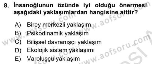 Sosyal Hizmet Kuram Ve Yaklaşımları Dersi 2023 - 2024 Yılı (Final) Dönem Sonu Sınav Soruları 8. Soru