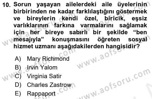 Sosyal Hizmet Kuramları 2 Dersi 2018 - 2019 Yılı (Final) Dönem Sonu Sınav Soruları 10. Soru