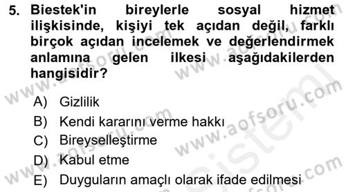 Sosyal Hizmet Kuramları 2 Dersi 2018 - 2019 Yılı (Final) Dönem Sonu Sınav Soruları 5. Soru
