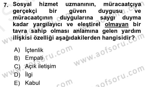 Sosyal Hizmet Kuramları 2 Dersi 2018 - 2019 Yılı (Final) Dönem Sonu Sınav Soruları 7. Soru