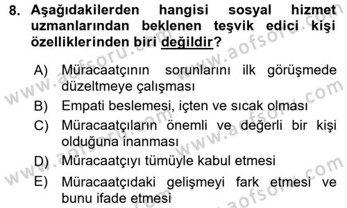 Bireylerle Sosyal Hizmet Dersi 2021 - 2022 Yılı (Vize) Ara Sınav Soruları 8. Soru